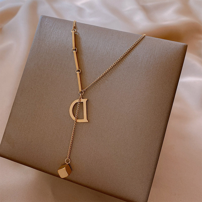 Titanium Steel D-Pendant Sweater Chain Necklace — Light Luxury Collarbone Necklace