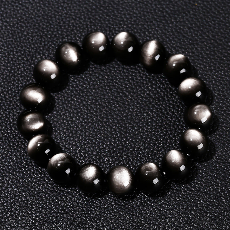 8A Natural Eyes Silver Obsidian Bracelet