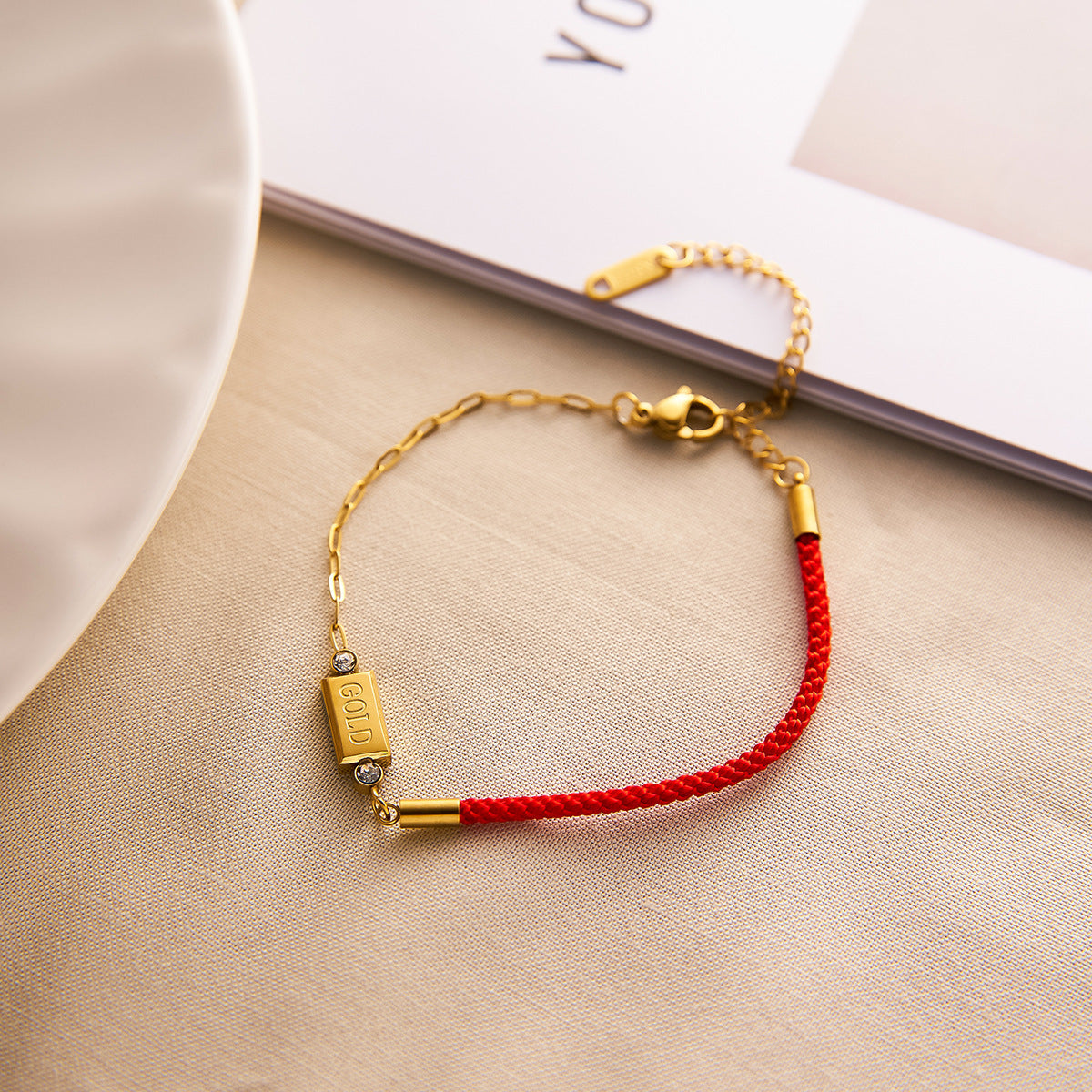 Red Rope Letter & Cross Chain Bracelet