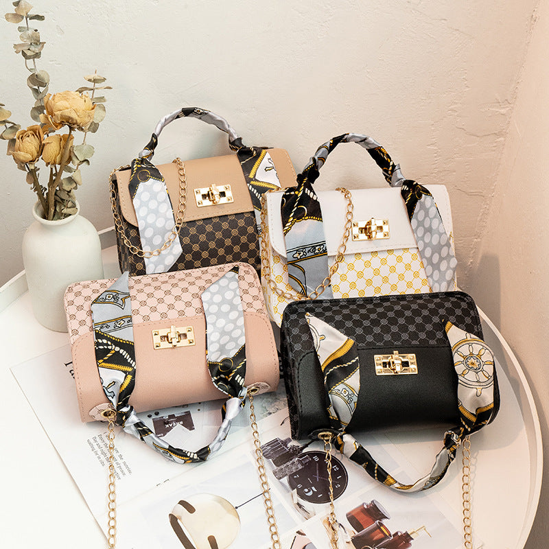 Printed small square bag chain messenger bag