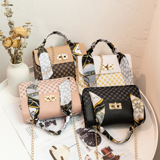 Printed small square bag chain messenger bag