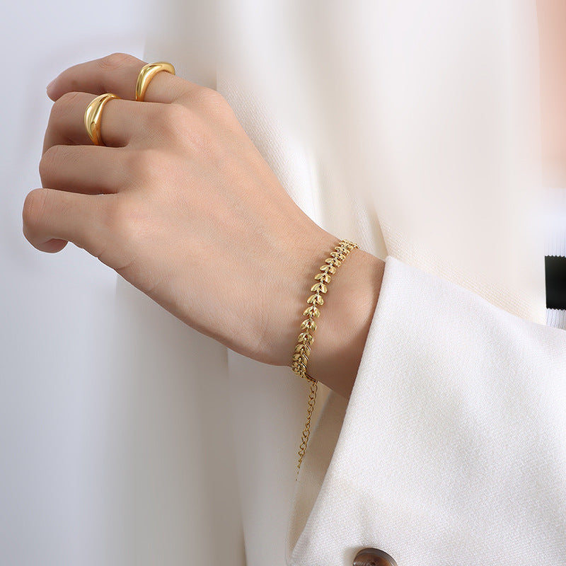 Women's French Light-Luxury Wheat Chain Titanium Steel Bracelet