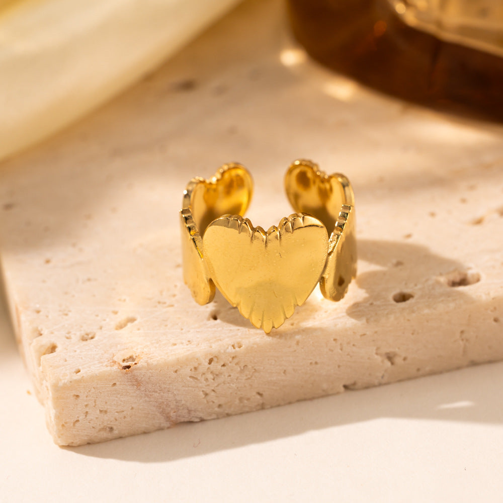 18K Gold Titanium Steel Heart Ring