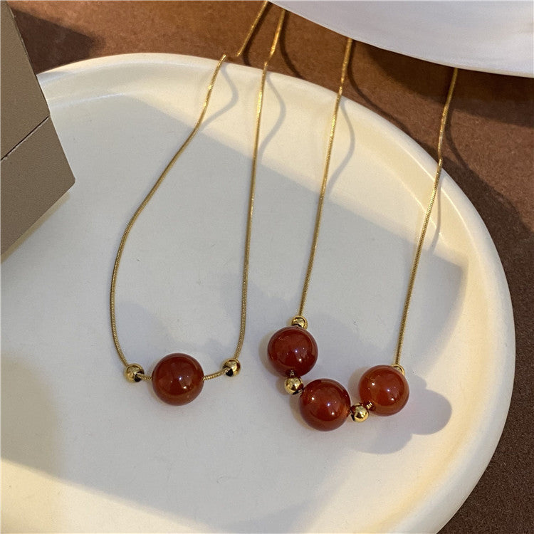 Women's Agate Bead Titanium Steel Necklace & Bracelet – Non-Fading