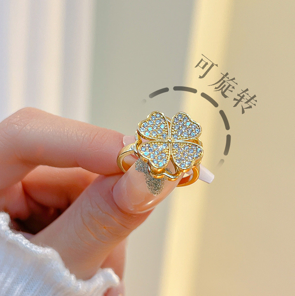 Four-leaf clover rotatable ring fashion