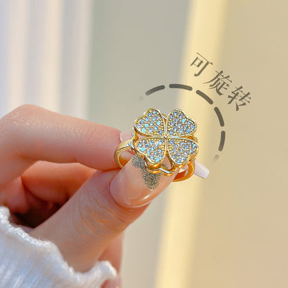 Four-leaf clover rotatable ring fashion