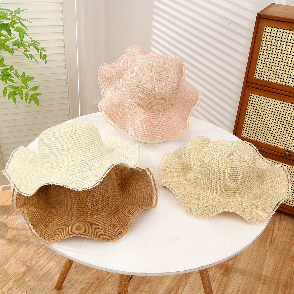 DIY Straw Hat Blank Big Brim Woven Wavy Sun Protection