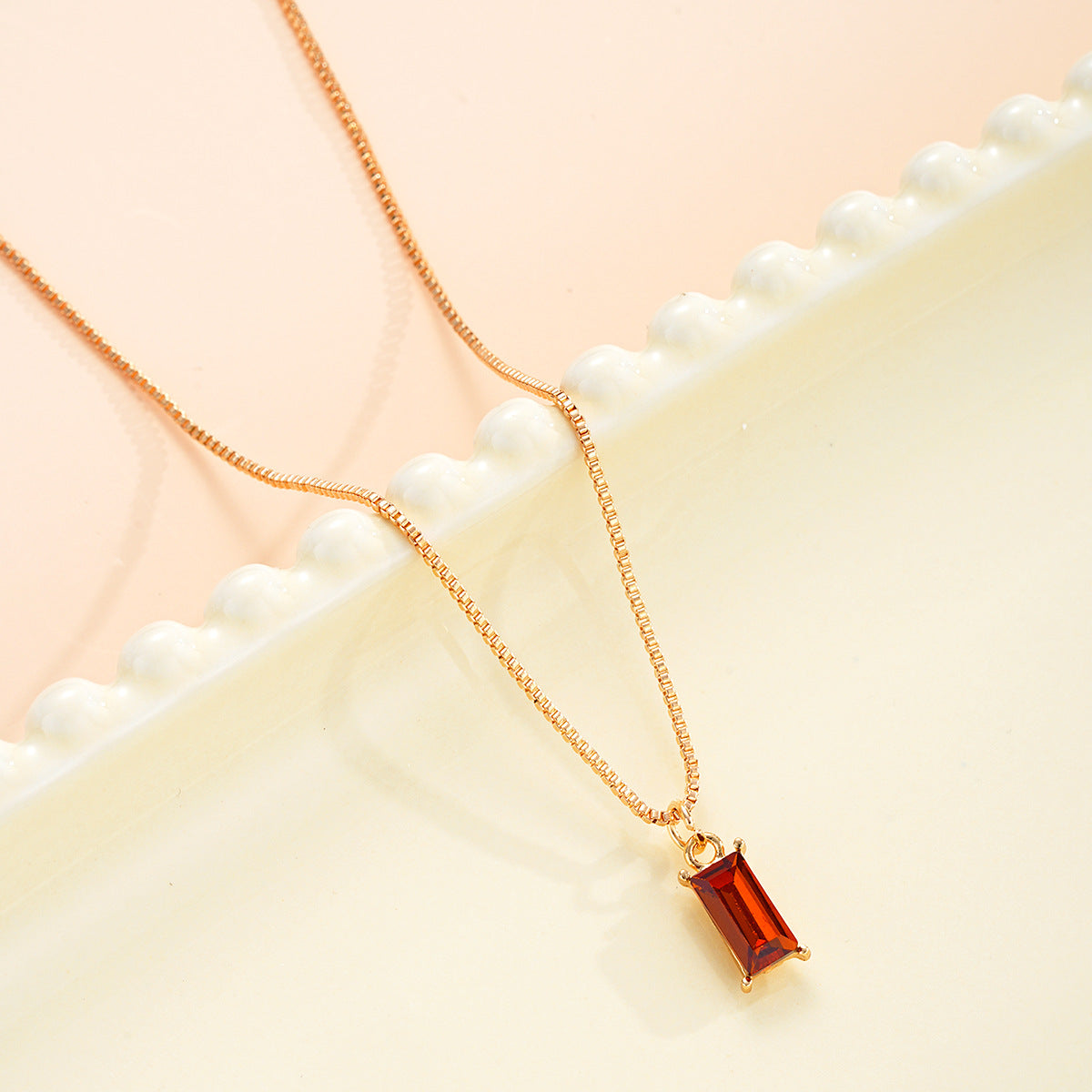 Square Zircon Gold Birthstone Necklace