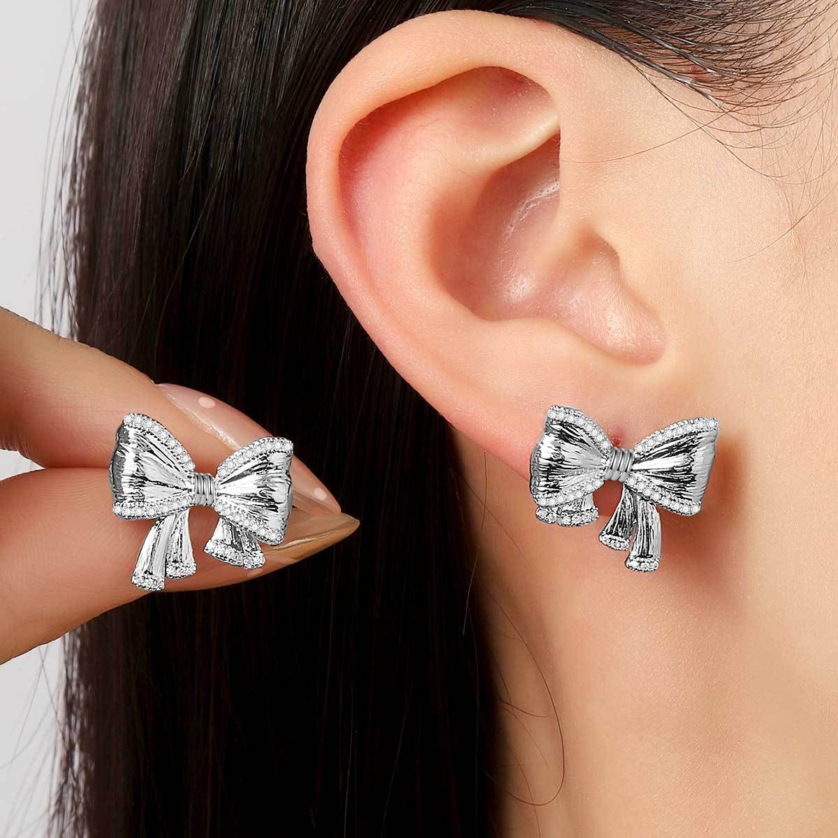 Copper inlaid 5A zircon French butterfly stud earrings