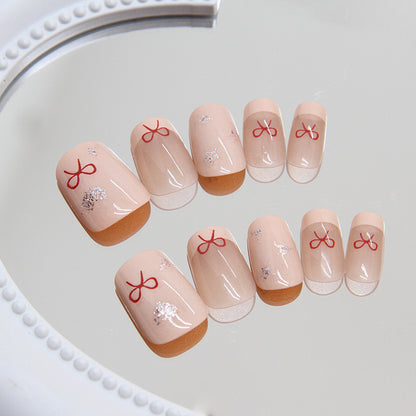 Bow Heart Star Short T French Nail Stickers