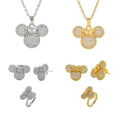 Conjunto de joias de mouse fofo em aço titânio 