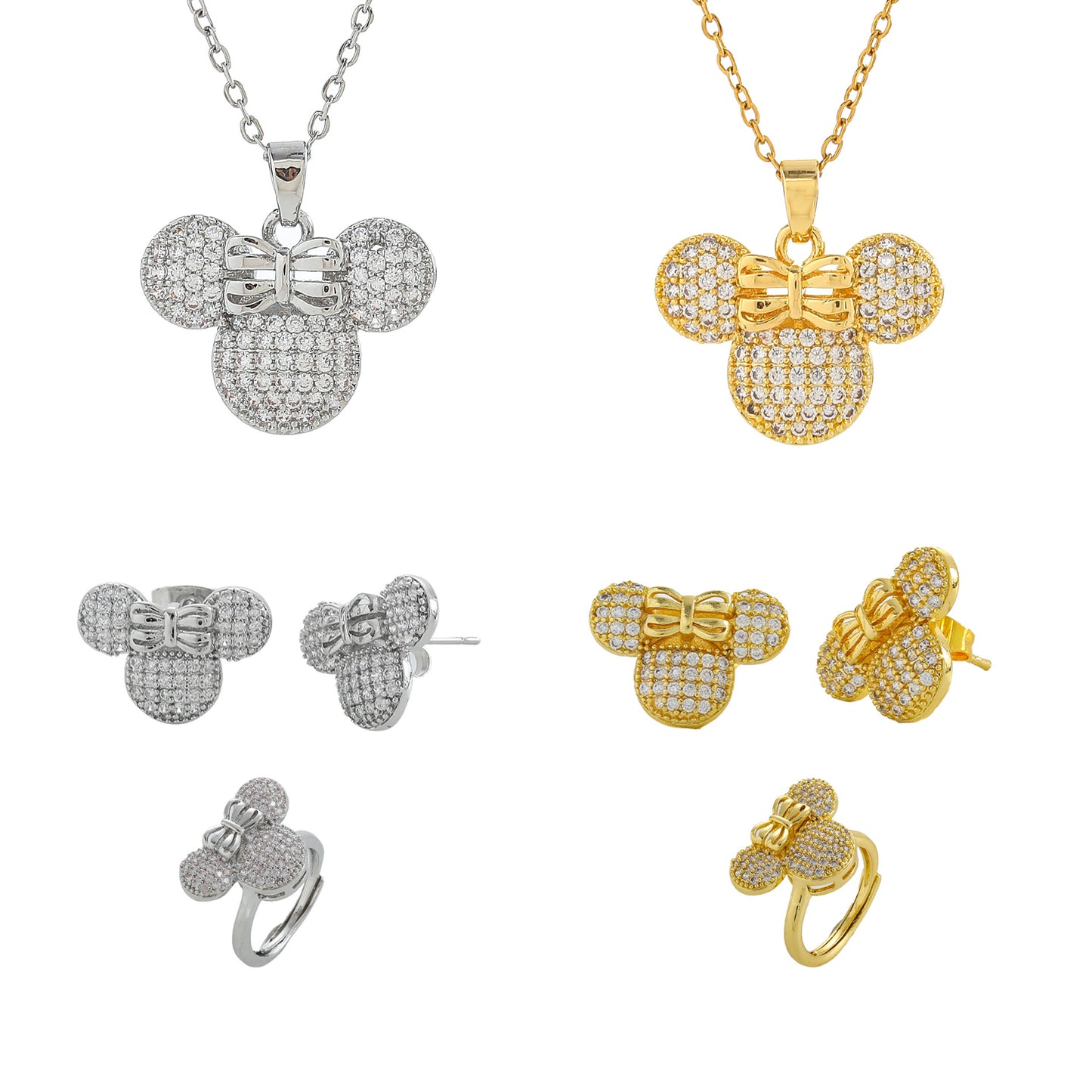 Conjunto de joias de mouse fofo em aço titânio 