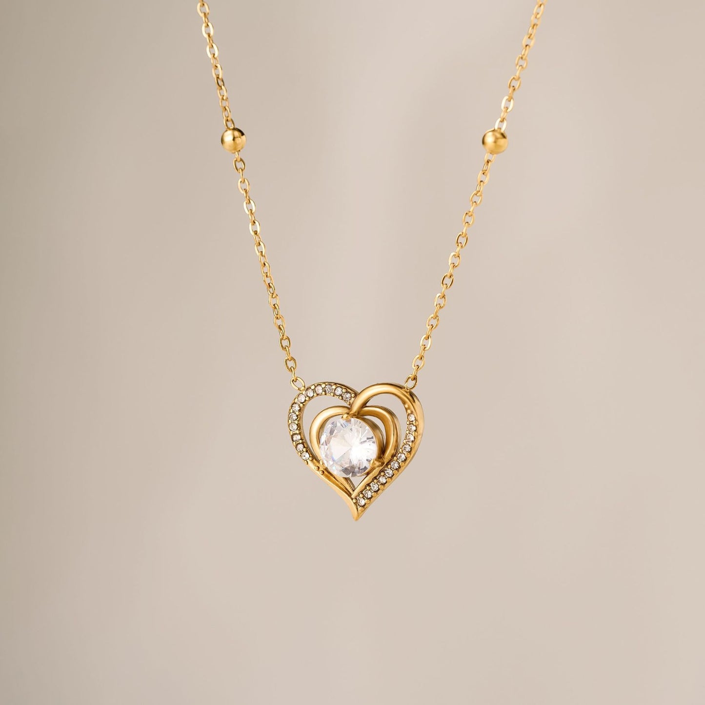 Titanium Steel Zircon Heart Necklace
