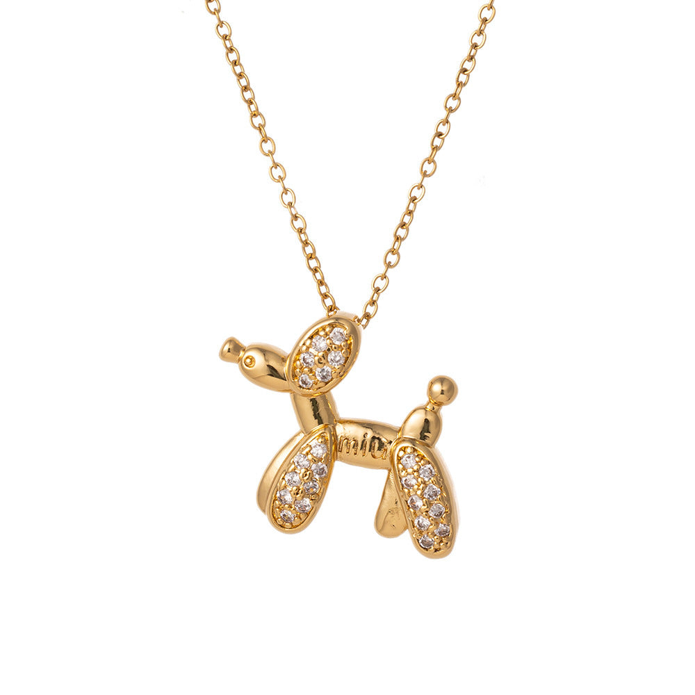Zircon Balloon Dog Titanium Steel Collarbone Necklace