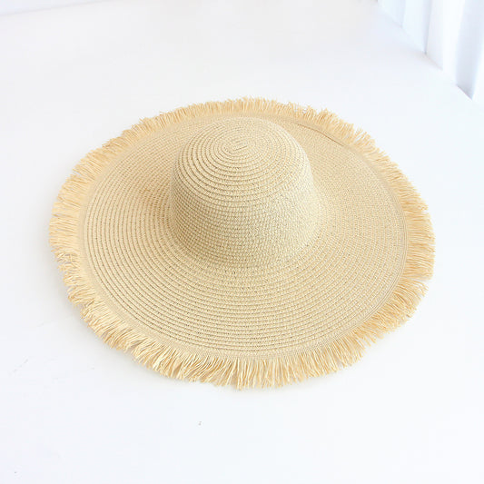 48cm Frayed Brim Straw Hat