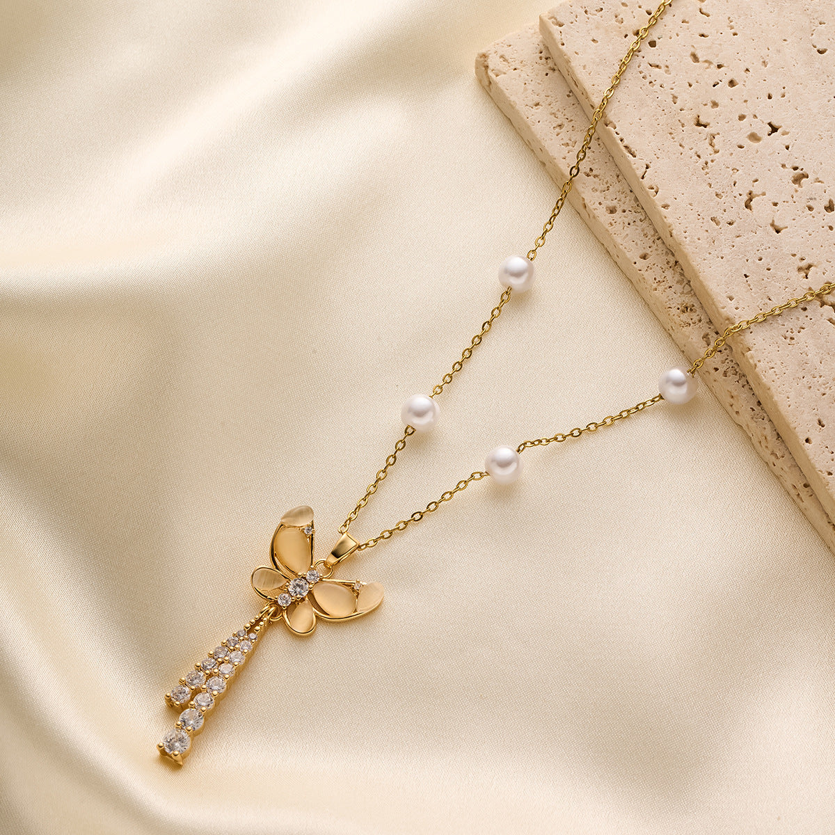 Pearl Tassel Butterfly Necklace