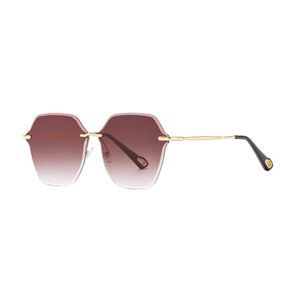 Gafas de sol vintage sin montura con borde cortado, gafas de sol de moda con degradado de metal para mujer 