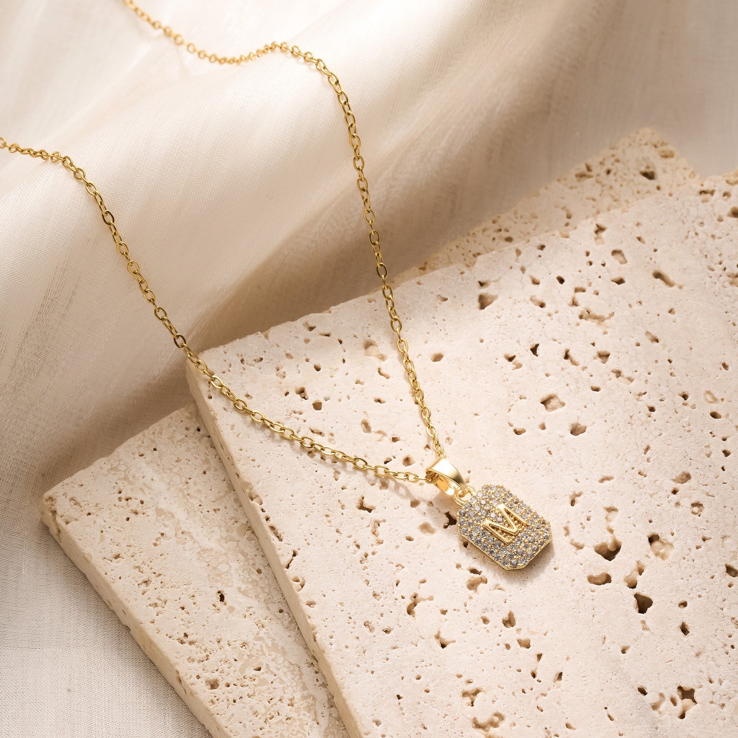 M Letter Diamond Pendant Necklace