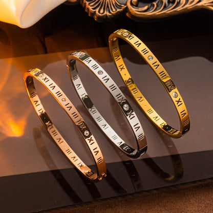 Pulseira de aço de titânio com algarismos romanos moda atacado pulseira de casal 
