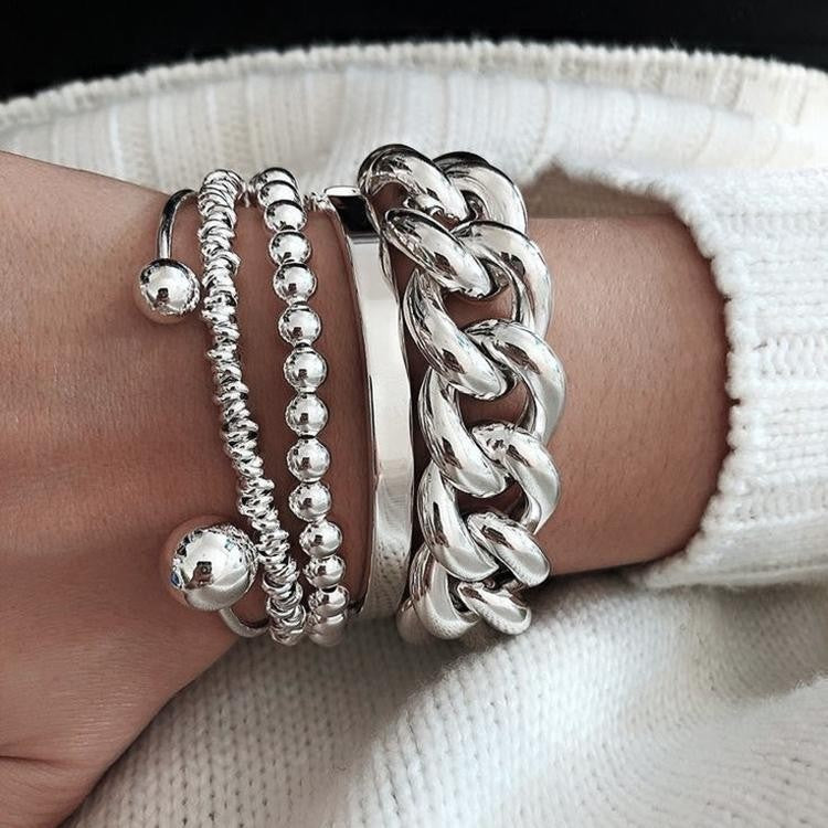 Exaggerated Aluminum & Iron Chain Bracelet Set