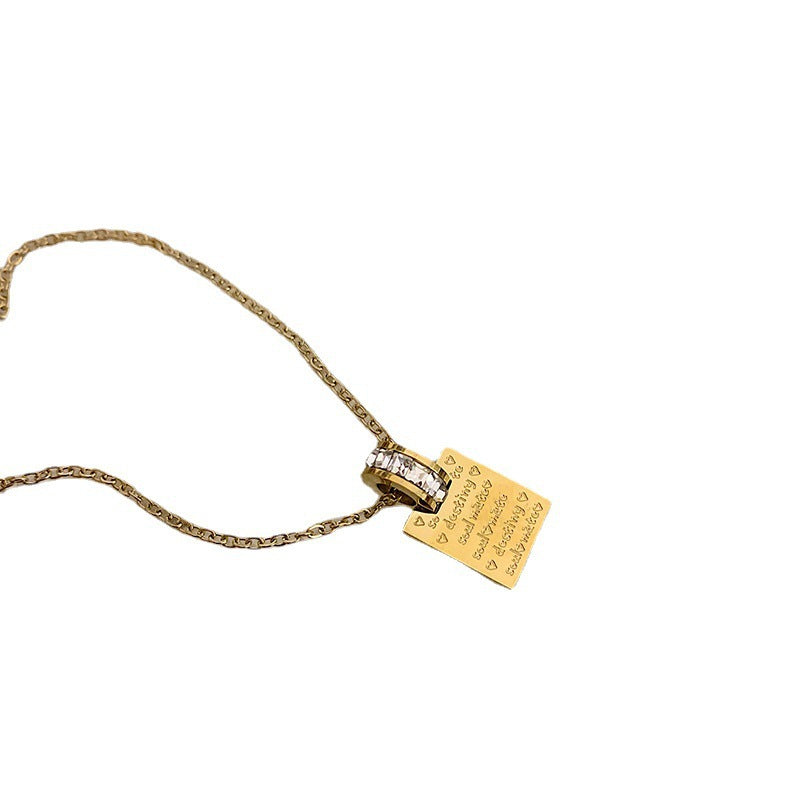 Korean Square "Love" Zircon Collarbone Necklace