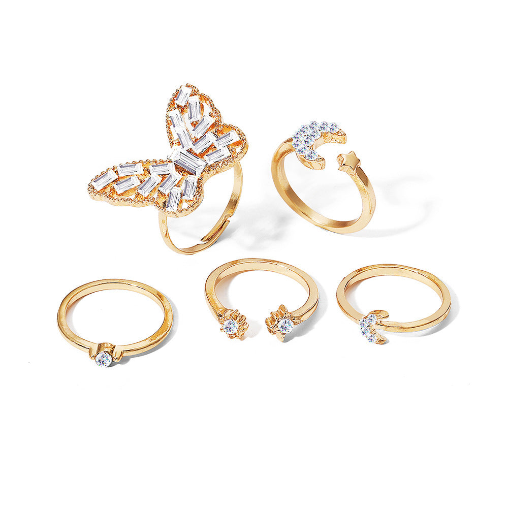 Moon Star Butterfly Ring Set (5-Piece)