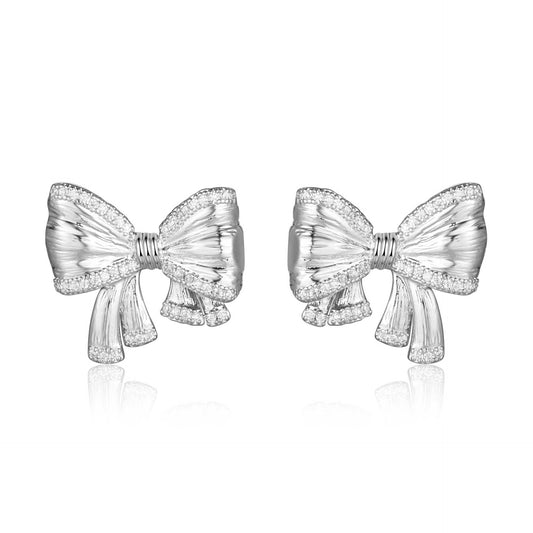 Copper inlaid 5A zircon French butterfly stud earrings