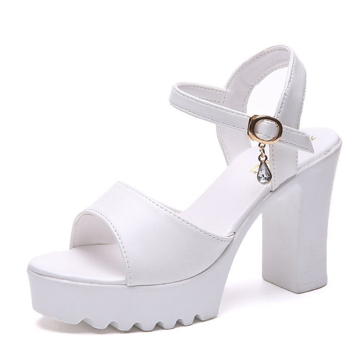 thick heel one-word buckle with fish mouth sandals