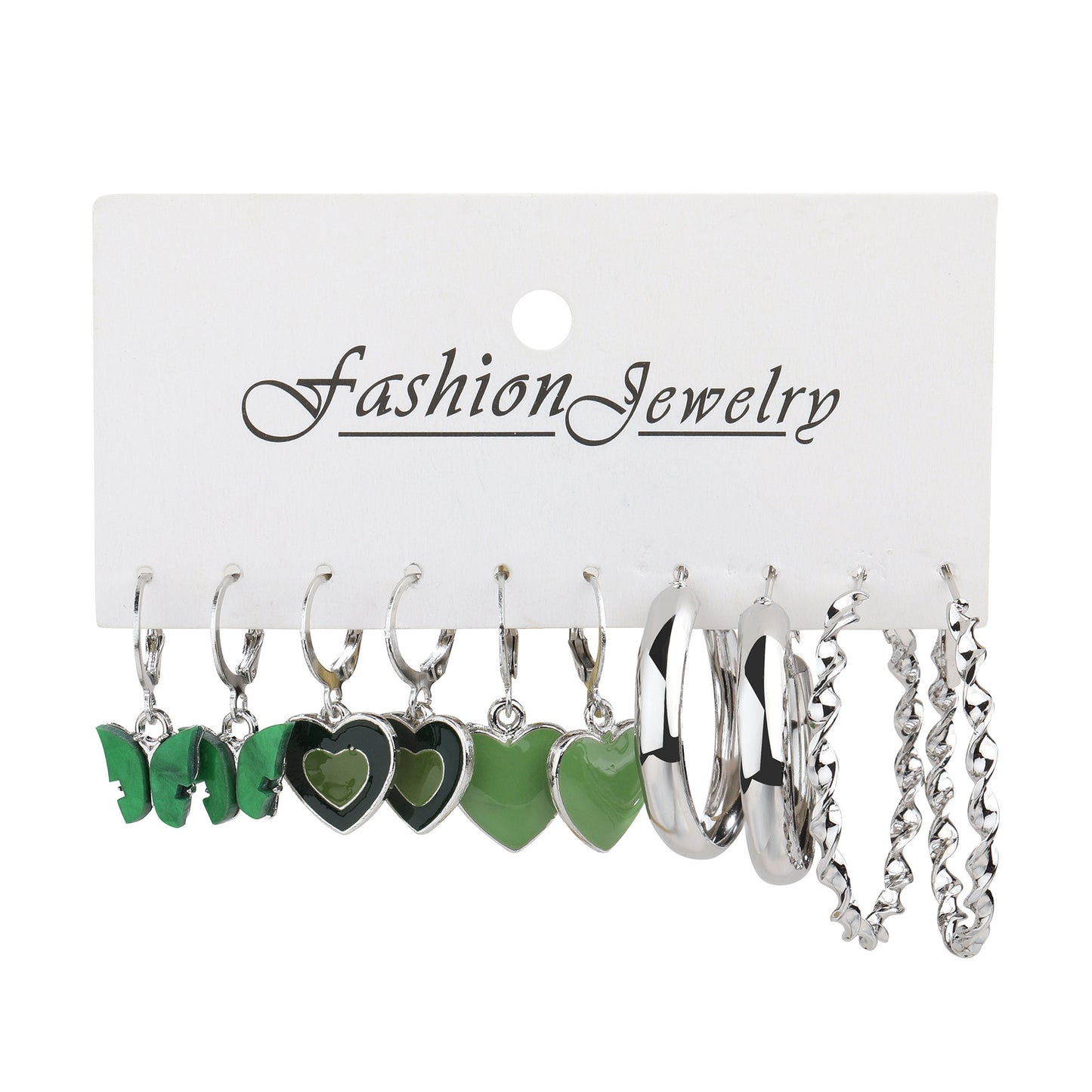 5-piece set of heart earrings metal C-shaped earrings