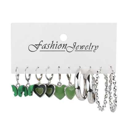 5-piece set of heart earrings metal C-shaped earrings
