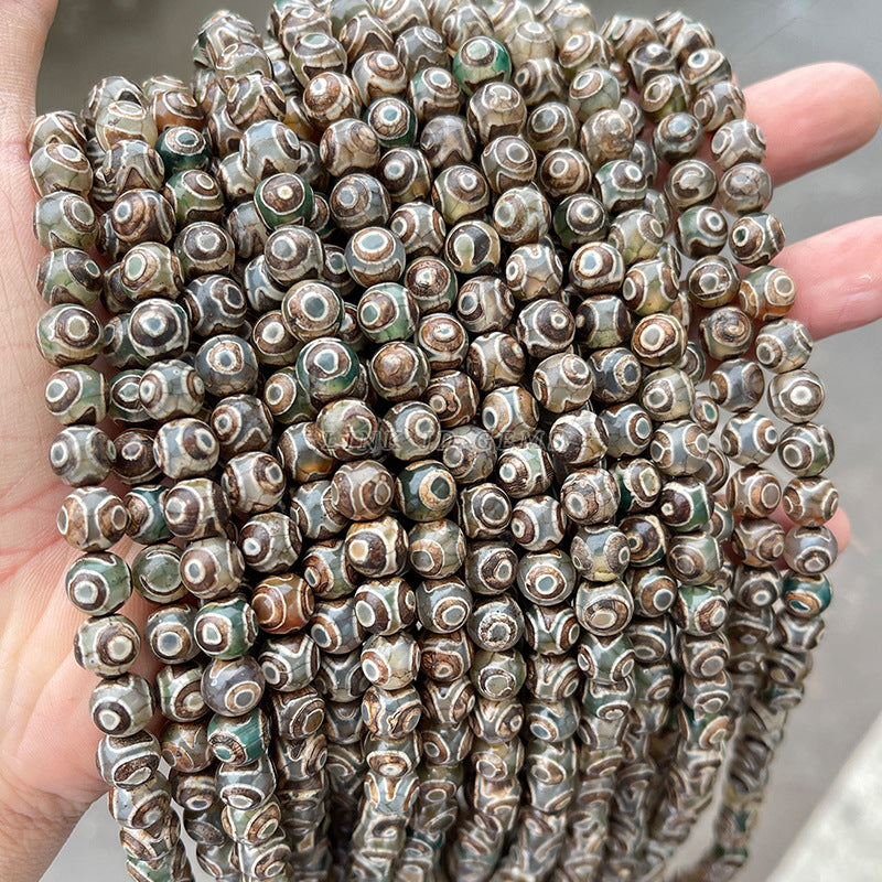 Tibet old dzi beads brown three-eye dzi beads agate loose beads