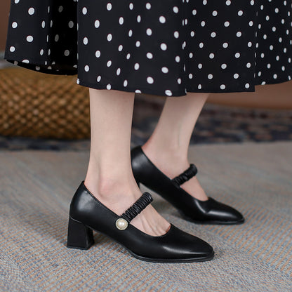 Square head shallow mouth high heel single shoes women
