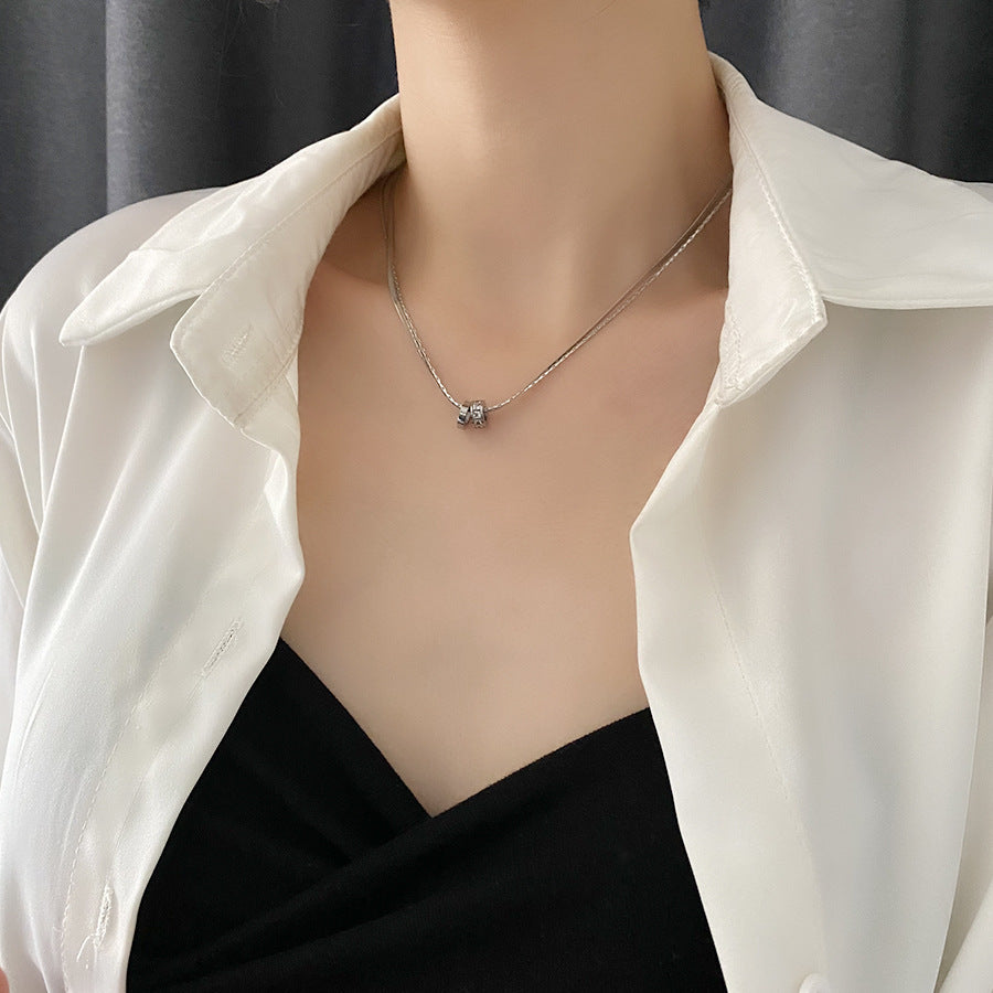 Women's Titanium Steel Collarbone Necklace with Ring Pendant — Light Luxury