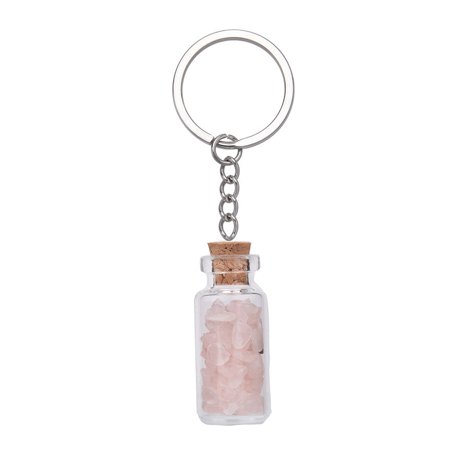 Crushed Agate Wishing Bottle Stainless Steel Keychain Pendant