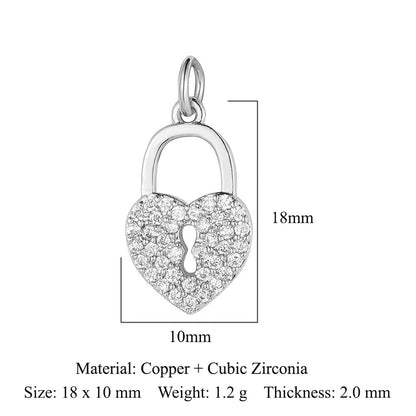 Colgante de cobre y circonita con forma de llave y candado en forma de corazón de melocotón 