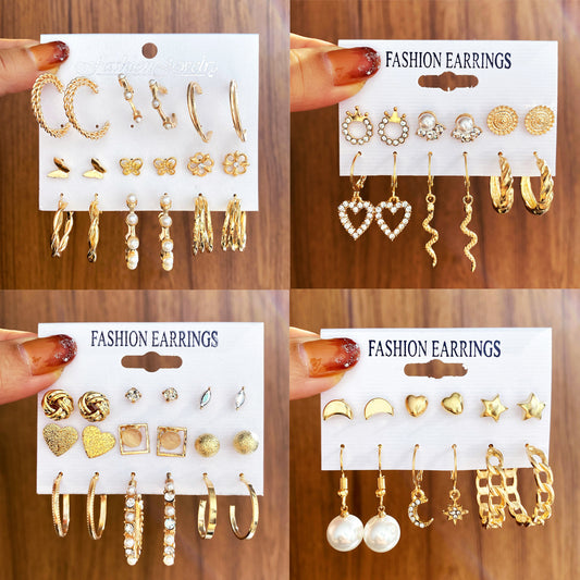 Pearl & Charm Earring Set