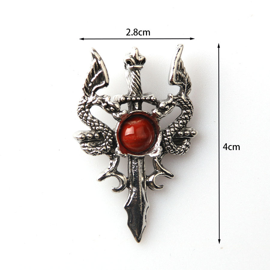 Pingente dominador masculino retrô de pedra de cristal duplo dragão 