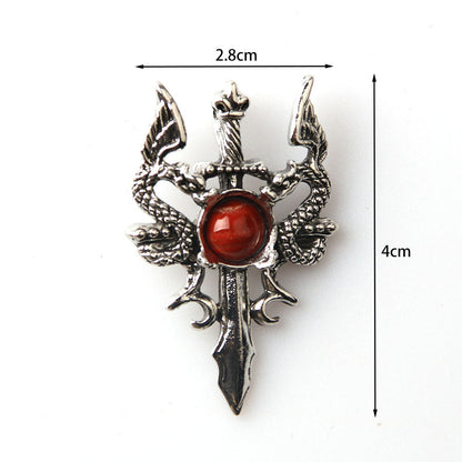 Pingente dominador masculino retrô de pedra de cristal duplo dragão 