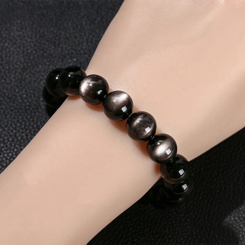 8A Natural Eyes Silver Obsidian Bracelet