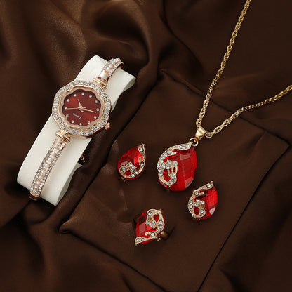 Diamond Women's Quartz Watch Jewelry Set