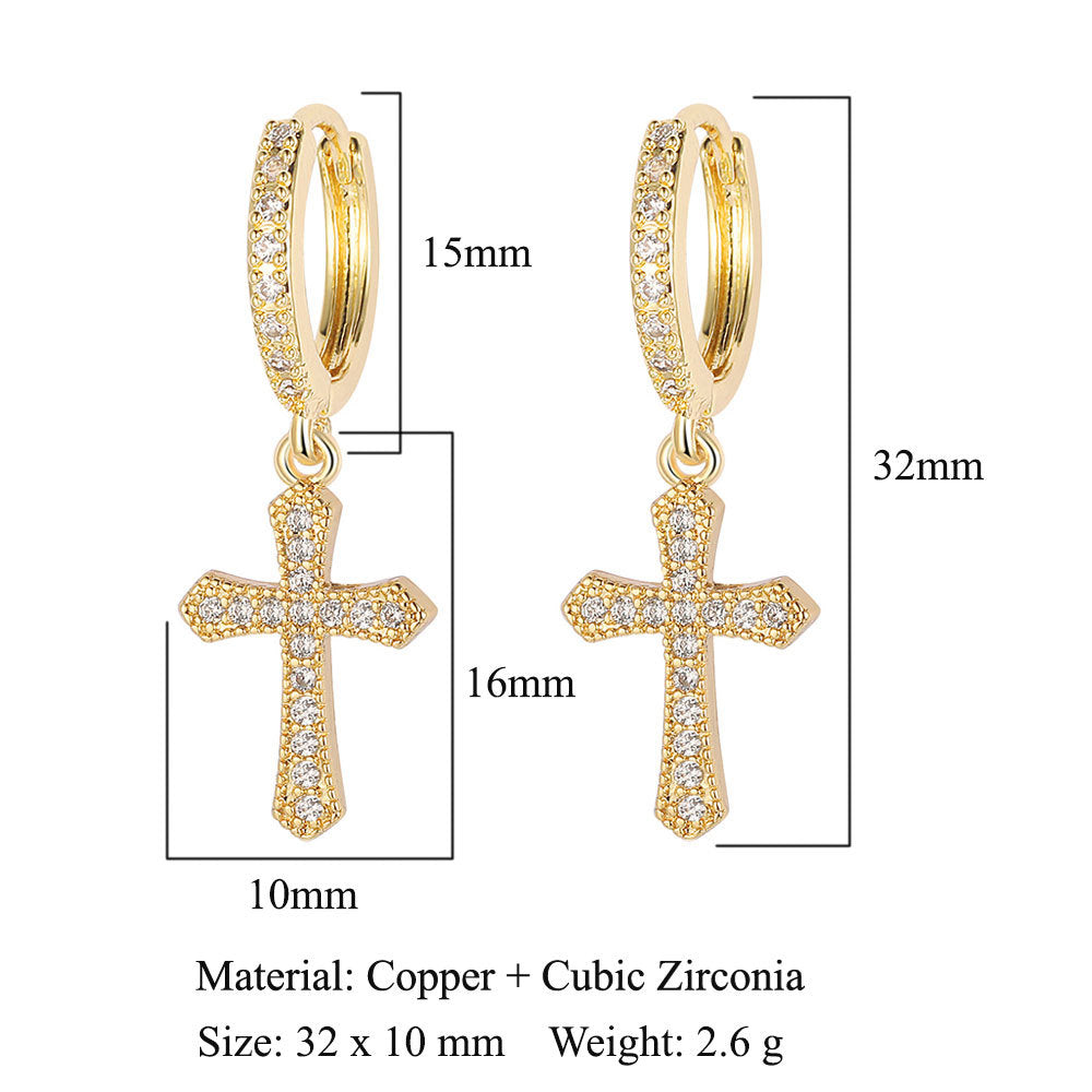 Crescent Star Flower Copper Zircon Women's Earrings