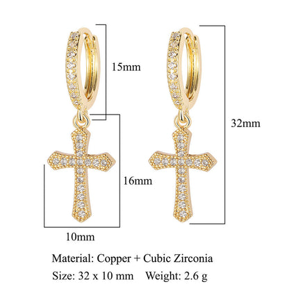 Crescent Star Flower Copper Zircon Women's Earrings