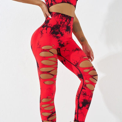 European and American Tie-Dye Ripped Yoga Pants