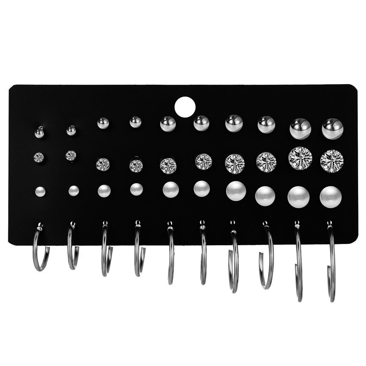 20-Pair Imitation Pearl & Zircon Earring Set