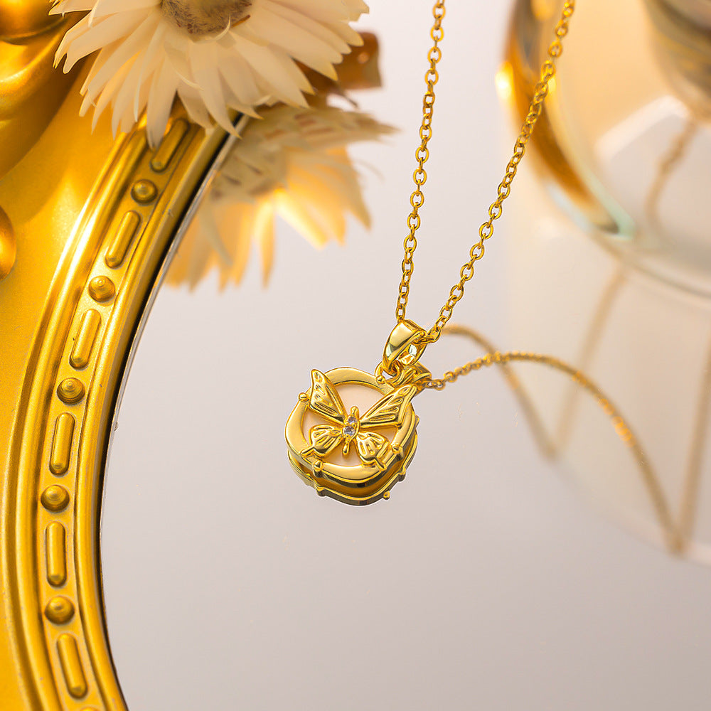 Women's 3D Butterfly White Shell Titanium Steel Collarbone Necklace