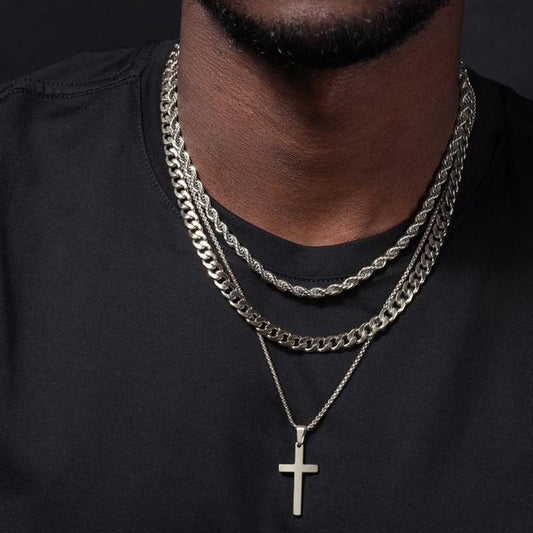 Stainless Steel Cross Pendant Layered Necklace