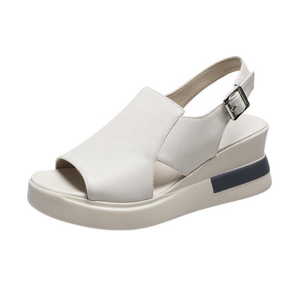 Soft leather heightening muffin shoes