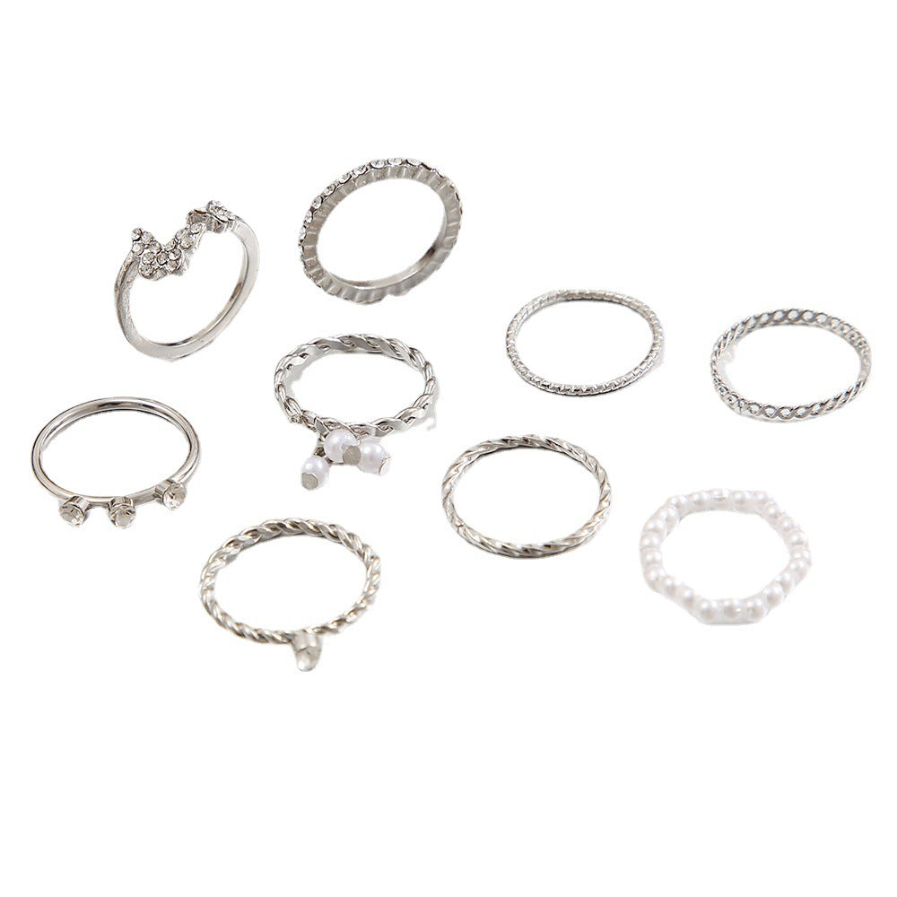 Butterfly & Pearl Ring Set (9-piece)