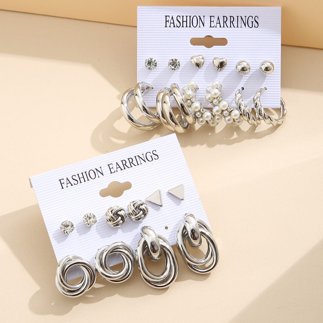 Metal Twist & Geometric Earring Set