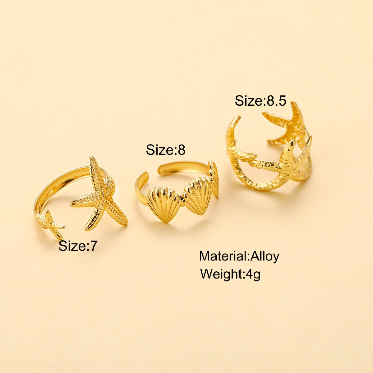 Starfish Shell Open Ring Set